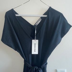 Black belted jumpsuit with pockets